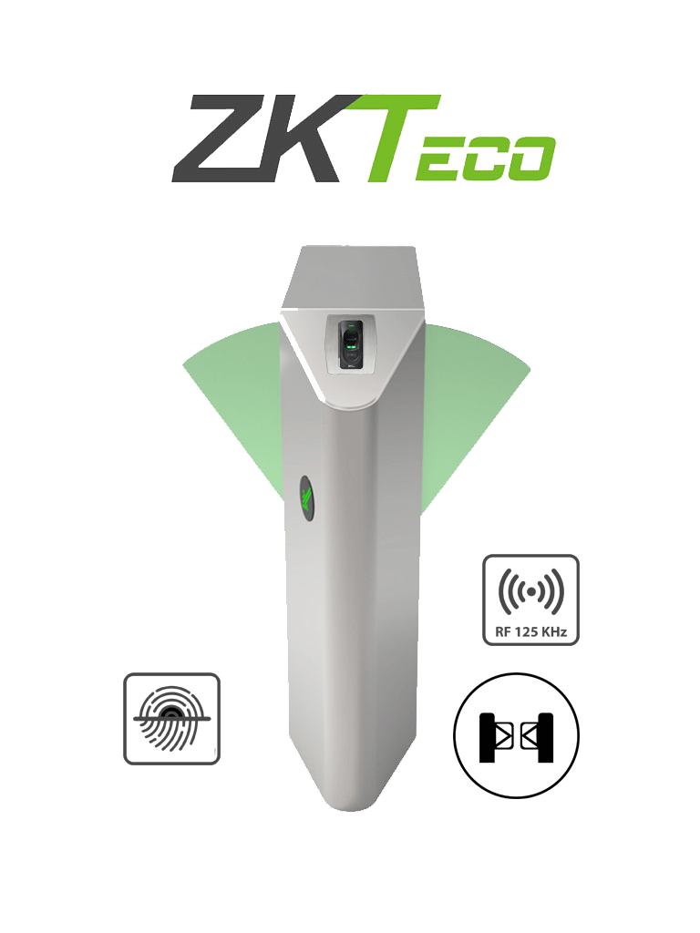 ZKTECO FBL1222 - Barrera Peatonal Central de Aleta / Acero SUS304 / Aleta de Acrílico / 110V / 2 millones de Ciclos / Carril 60 cm / 20 a 30 Personas x Min. / Exterior Protegido / Lectores y Panel InBio260 incluidos