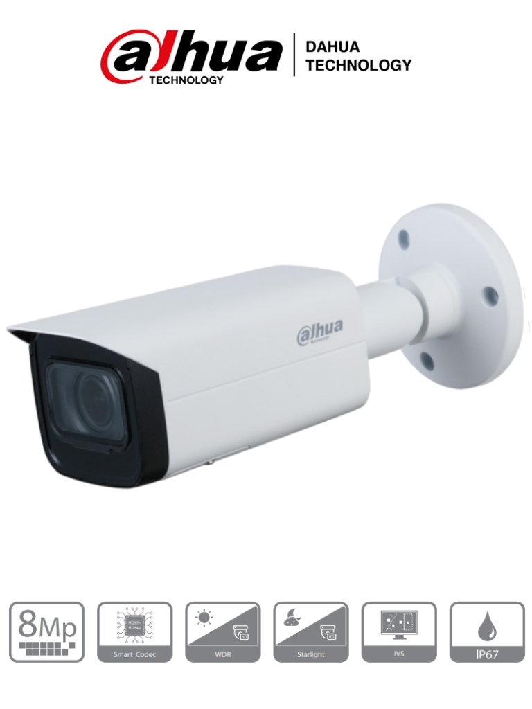 DAHUA DH-IPC-HFW2831T-ZS - Cámara IP Bullet de 8 Megapíxeles/ 4k/ Lente Motorizado de 2.7 a 13.5mm/ IR de 60 Mts/ H.265/ WDR/ IP67/ PoE/ Ranura para MicroSD/
