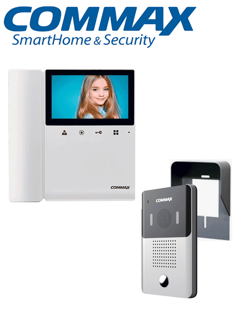 COMMAX DRC4YPACK - Paquete de videoportero frente de calle DRC4Y con cubierta de proteccion y monitor de 4.3 pulgadas a color con funcion de apertura de puerta, no necesita configuracion
