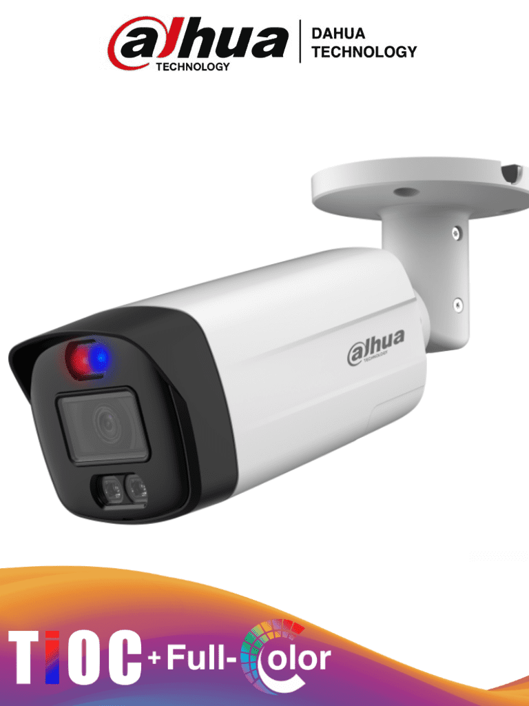 DAHUA HAC-ME1509TH-PV - Cámara Bullet TiOC de 5 Megapíxeles TiOC/FullColor/ Disuasion Activa con Estrobo de Luz Roja y Azul/ Lente de 3.6 mm/ Luz de 40 Mts/ 1 Salida de Alarma/ Soporta CVI/TVI/AHD/CVBS/ IP67/