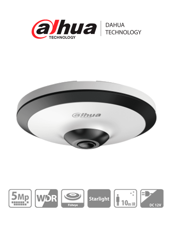 DAHUA EW2501 - Cámara FishEye de 5 Megapíxeles HDCVI/ 360 Grados/ IR de 10 Mts/ WDR Real de 120dB/ Microfono Integrado/ Uso Interior/ Starlight, 2D&3DNR