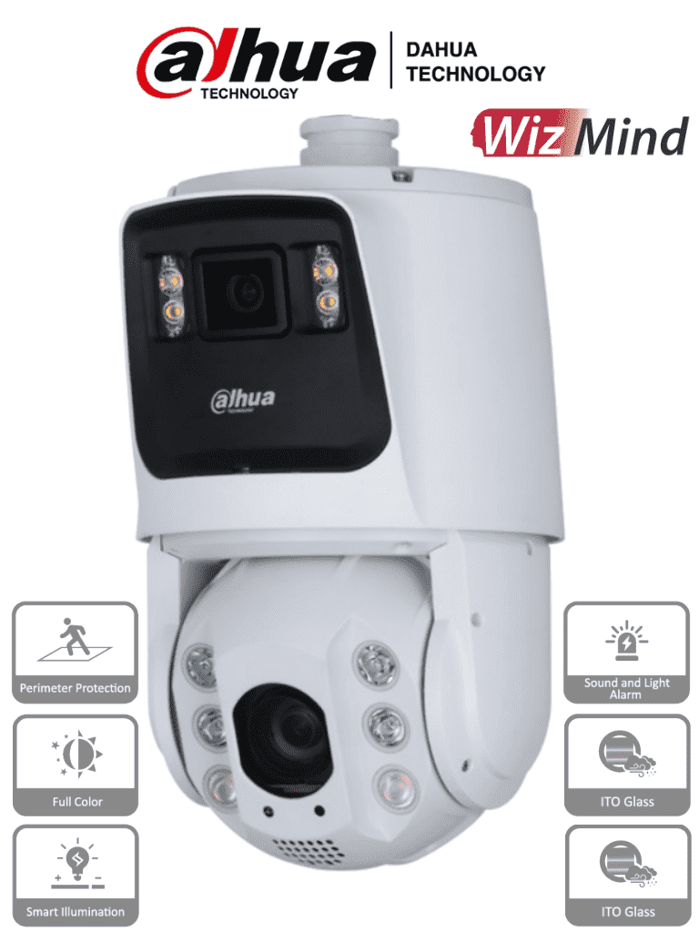 DAHUA DH-SDT7C424-4F - Camara IP PTZ Dual de 4 MP / 24x de Zoom Optico/ Iluminadores Dual 30 Metros de Luz Visibley 150 Metros de IR/ Full Color/ Detección de Rostros/ Autotracking/ Disuasión Activa con Luz y Sirena/ Protección Perimetral/ #LoNuevo