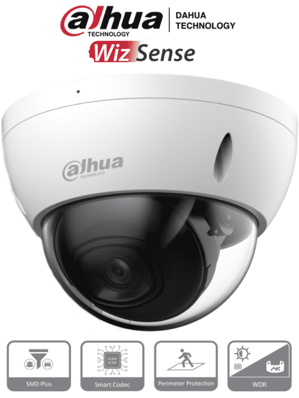 DAHUA IPC-HDBW2441E-S - Camara IP Domo Antivandalica de 4 Megapixeles/ WizSense/ 102 Grados de Apertura/ IR de 30 Metros/ SMD Plus/ Microfono Integrado/ PoE/ Ranura para MicroSD/ IP67/ IK10/ WDR Real de 120 dB/ H.265+/ #LoNuevo