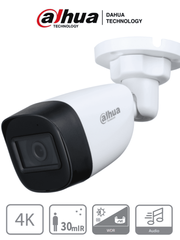 DAHUA HAC-HFW1801CN-A-0280B-S2 - Cámara Bullet 4k con Micrófono Integrado/ 8 Megapixeles/ Lente de 2.8 mm/ 106 Grados de Apertura/ 20 Metros de IR/ WDR Real de 120 dB/ Soporta: CVI/TVI/AHD/CVBS/ #LoNuevo