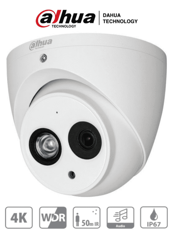 DAHUA HAC-HDW1801EM-A-36 - Cámara Domo 4k/ 8 Megapíxeles/ Metálica/ Microfono Integrado/ Lente de 3.6 mm/ IR de 50 Metros/ WDR Real de 120 dB/ IP67/ Soporta: CVI/CVBS/AHD/TVI/