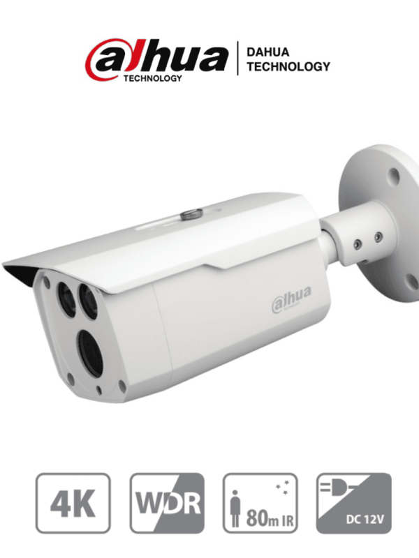 DAHUA HAC-HFW1801D - Camara Bullet 4k/ 8 Megapixeles/ Lente de 3.6mm/ Metalica/ IR de 80 Mts/ WDR Real de 120 dB/ IP67/ Soporta: CVI/CVBS/AHD/TVI/