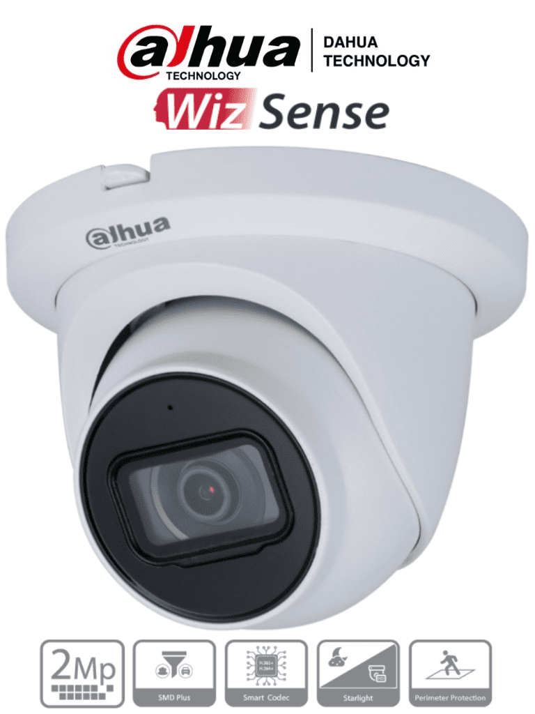DAHUA IPC-HDW3241TM-AS - Cámara IP Domo de 2 Megapixeles/ WizSense/ Lente de 2.8 mm/ 106 Grados de Apertura/ H.265+/ IR de 50 Mts/ Micrófono Integrado/ Video Analíticos con SMD Plus/ WDR Real/ IP67/ Ranura para MicroSD/ PoE/
