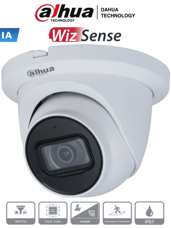 DAHUA IPC-HDW3441TMN-AS - Camara IP Domo de 4 Megapixeles/ Lente de 2.8 mm/ 103 Grados de Apertura/ Micrófono Integrado/ WizSense/ IP67/ WDR/ Ranura para MicroSD/ IR de 50 Metros/ IP67/ PoE/ SMD Plus/ Inteligencia Artificial/