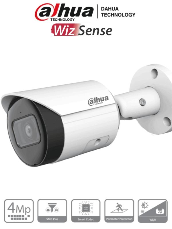 DAHUA DH-IPC-HFW2441S-S - Camara IP Bullet de 4 Megapixeles/ WizSense/ Lente de 2.8mm/ 95 Grados de Apertura/ IR de 30 Metros/ SMD Plus/ Microfono Integrado/ WDR Real de 120 dB/ Ranura MicroSD/ IP67/ PoE/ LoNuevo