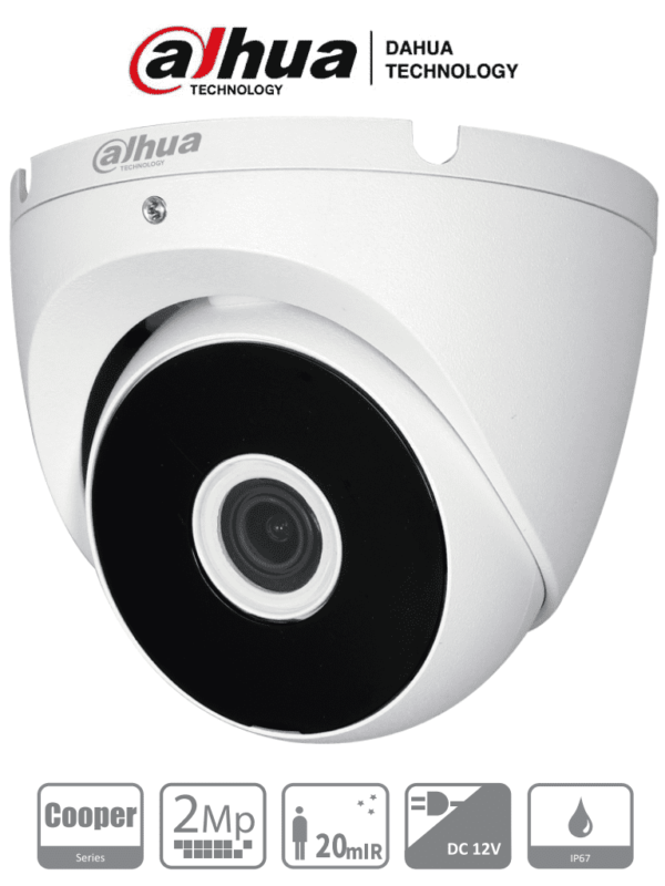 DAHUA COOPER T2A21-28 - Camara Domo de 2 Megapixeles/ 1080p/ Lente 2.8 mm/ 100 Grados de Apertura/ IR de 20 Metros/ Metalica/ IP67/ Soporta: CVI/TVI/AHD/CVBS