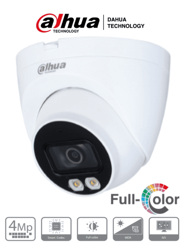 DAHUA IPC-HDW2439T-AS-LED-28- Camara Domo IP de 4 Megapixeles/ Full Color/ Lente de 2.8 mm/ Microfono Integrado/ 107 Grados de Apertura/ H.265/ Luz para 30 Mts/ WDR Real/ Ranura para MicroSD/ IP67/ PoE/