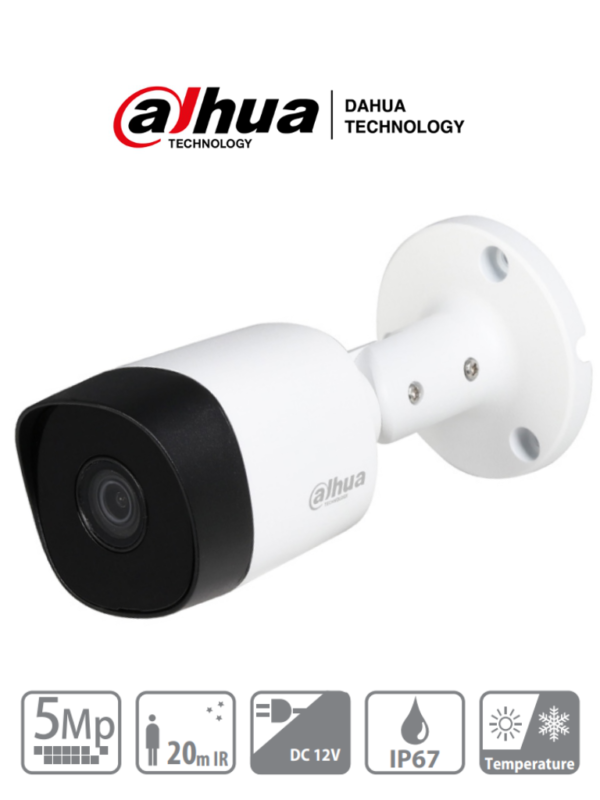 DAHUA COOPER B2A51-28 - Camara Bullet de 5 Megapixeles/ Lente de 2.8mm/ Angulo de visión 106°/ IR de 20 Mts/ IP67/ Metalica/ CVI/CVBS/AHD/TVI/