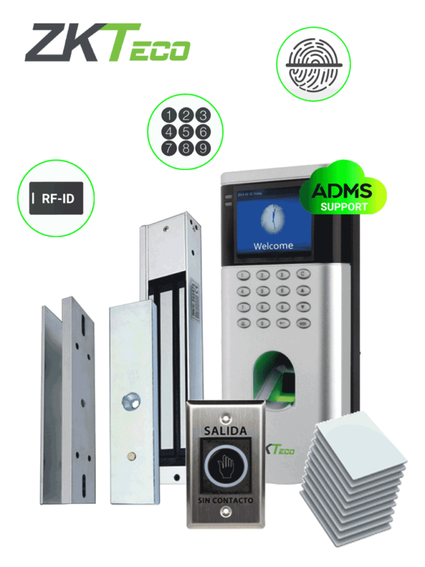 ZKTECO LF10KIT - Control de Acceso para una Puerta / 1500 Usuarios / Incluye Electro-Imán / Botón de Salida / Montaje Tipo U para Puerta de Metal, Madera y Cristal con marco / 10 Tarjetas RFID 125 Khz / #PAREJAIDEAL