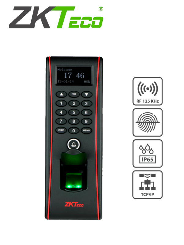 ZKTECO TF1700 - Control de Acceso Exterior de Huella, Tarjeta y Contraseña / Soporta 3000 Huellas / 10000 Tarjetas RFID 125 khz / Almacena 30000 Registros / Conexión TCPIP / USB / Compatible con Software ZK Access 3.5