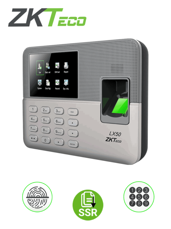 ZKTECO LX50 - Control de Asistencia Básico / 500 Usuarios / 500 Huellas / 500 Password / Descargas USB en Hoja de Cálculo