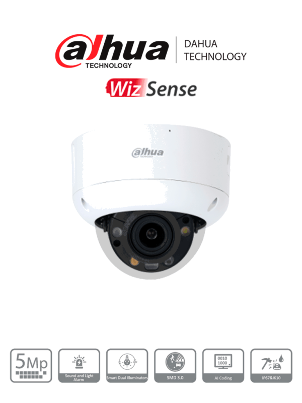 DAHUA DH-IPC-HDBW3549R1P-ZAS-PV - Camara IP Domo de 5 Megapixeles /TiOC/ Iluminadores Duales Inteligentes/ Lente Motorizado/ PoE/ IP67/ Antivandálica IK10 / #LoNuevo