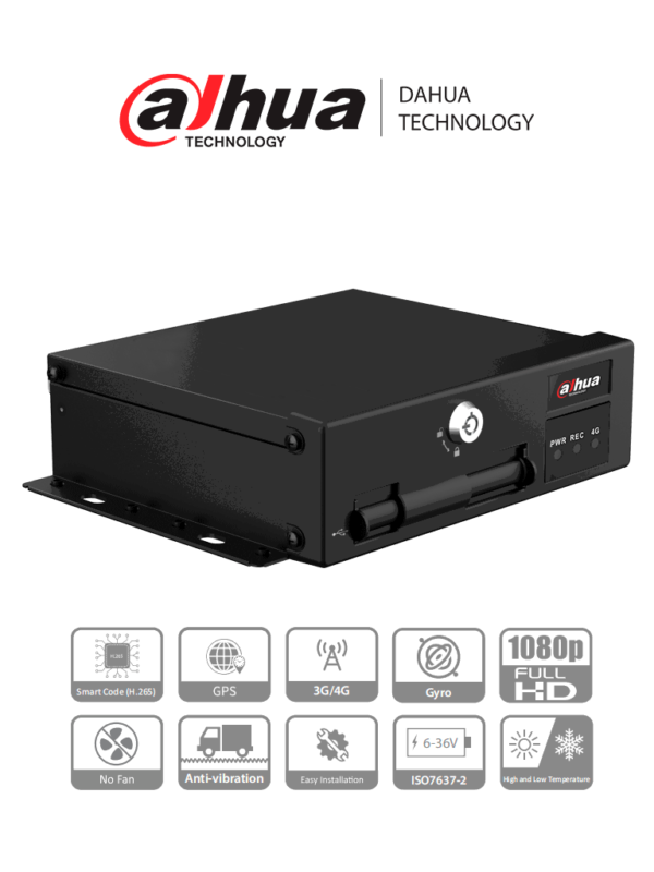 DAHUA DHI-MXVR1004-GFI - DVR Movil de 4 Canales con Inteligencia Artificial 1080p/ 4G/ H.265/ Soporta 2 Tarjetas SD/ Soporta DSM/ADAS/BSD/ Comunicación 3G y 4G/ No tiene WiFi/ #LoNuevo