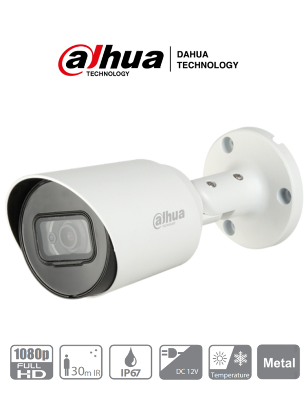 DAHUA HFW1200T-36- Camara Bullet HDCVI 1080p/ 90 Grados de Apertura/ Lente Fijo de 3.6mm/ IR 30 Mts/ IP67/ Metalica/ TVI AHD y CBVS/