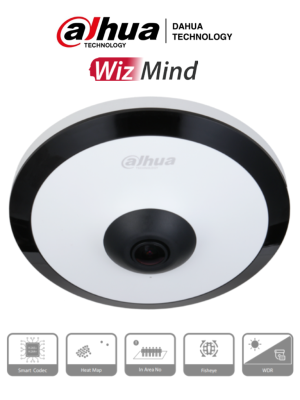 DAHUA IPC-EW5541-AS - Cámara IP FishEye de 5 Megapíxeles/ WinzMind/ IR de 10 Mts/ H.265+/ PoE/ WDR Real/ Micrófono Integrado/ Heat Map/ Detección Inteligente/ Ranura para MicroSD/ E&S de Alarma/ E&S de Audio/ 3D DNR, HLC, BLC/ Interior