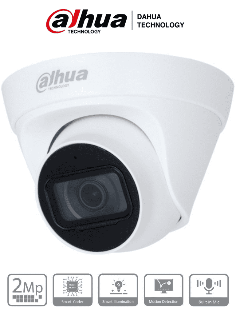 DAHUA IPC-HDW1230T1-A-S5 - Camara IP Domo de 2 Megapixeles/ Lente de 2.8 mm/ 102 Grados de Apertura/ Microfono Integrado/ IR de 30 Metros/ IP67/ PoE/ DWDR/
