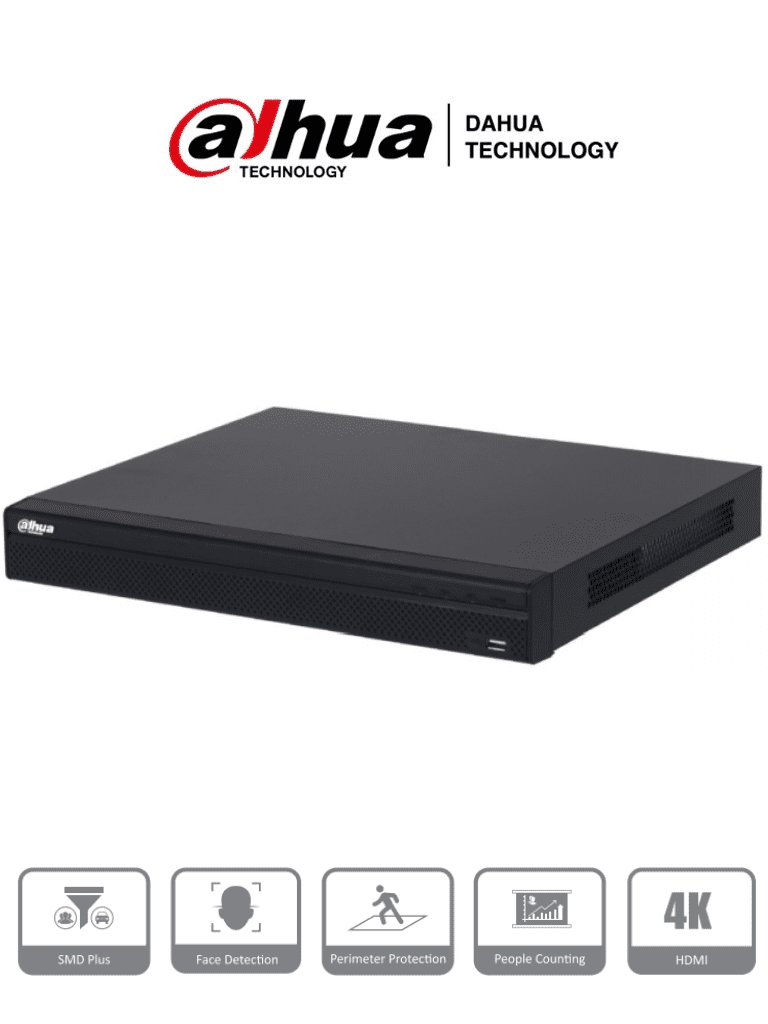 DAHUA NVR4232-16P-4KS2/L - NVR de 8 Megapixeles/ 4k/ 32 Canales IP/ 16 Puertos PoE/ Rendimiento de 160 Mbps/ Smart H.265+/ 2 Bahias de Disco Duro/ 4&2 E&S de Alarma/ Soporta Camaras WizSense/