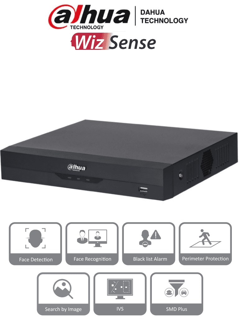 DAHUA NVR2116HS-I2 - NVR de 8 Megapixeles/ 4k/ 16 Canales IP/ WizSense/ Con IA/ Rendimiento de 144 Mbps/ Smart H.265+/ 1 Ch de Reconocimiento Facial o 1 Canal de Protección Perimetral o 4 Canales de SMD/ 1 Puerto SATA 10 TB/ HDMI&VGA/ Onvif/ #LoNuevo