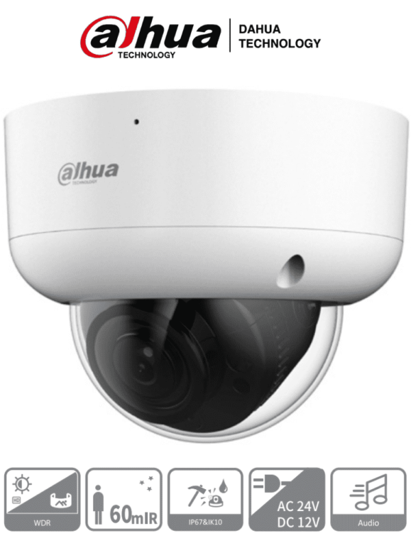 DAHUA DH-HAC-HDBW1801RAN-Z-A - Cámara Domo 4k Antivandalica/ 8 Megapixeles/ Lente Motorizado de 2.7 a 13.5 mm/ 60 Mts de IR/ Metalica/ Microfono Integrado/ WDR Real de 120 dB/ IP67/ Ik10/ #LoNuevo