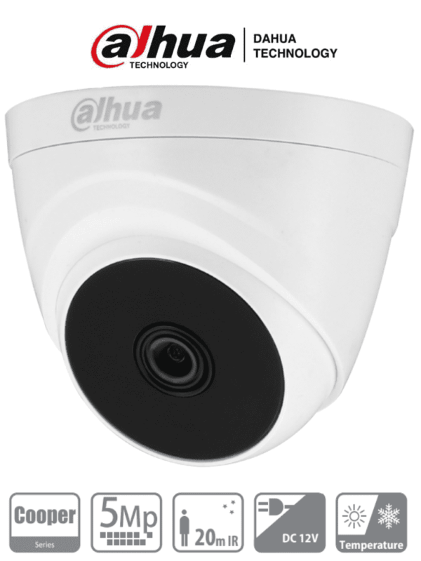 DAHUA T1A51-28 Cámara Domo de 5 Megapixeles/ Lente de 2.8mm/ 106 Grados de Apertura/ IR de 20 Mts/ Uso Interior/ Soporta HDCVI/AHD/TVI y CBVS/