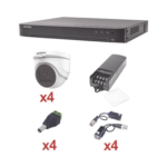 KIT TurboHD 1080p / DVR 4 Canales / 4 Camaras Turret (Exterior IP67) / Transceptores / Conectores / Fuente de Poder Profesional