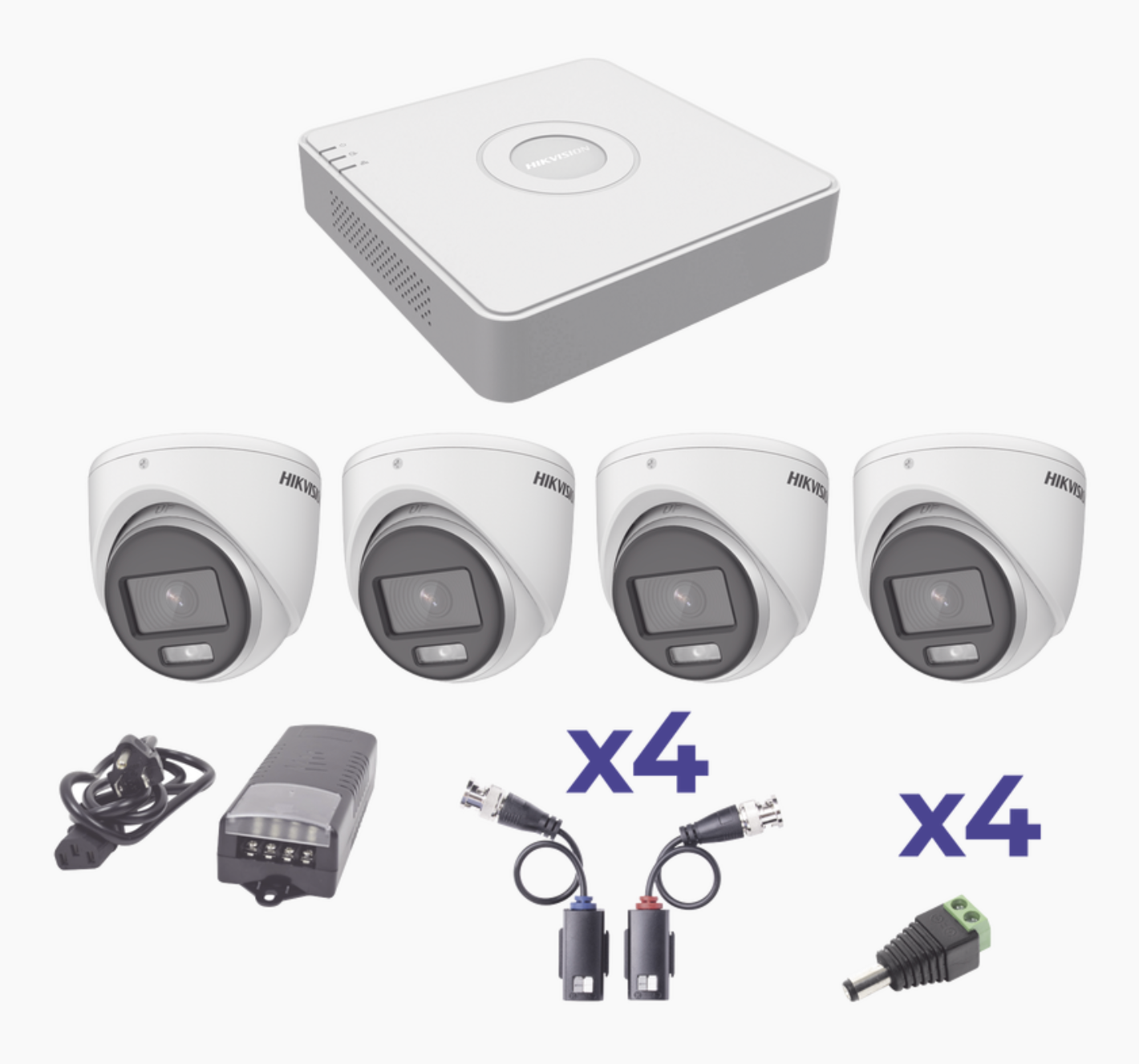 KIT COLORVU TURBOHD 1080pLite / DVR 4 Canales / 4 Camaras Eyeball (exterior) / Transceptores / Conectores / Fuente de Poder Profesional