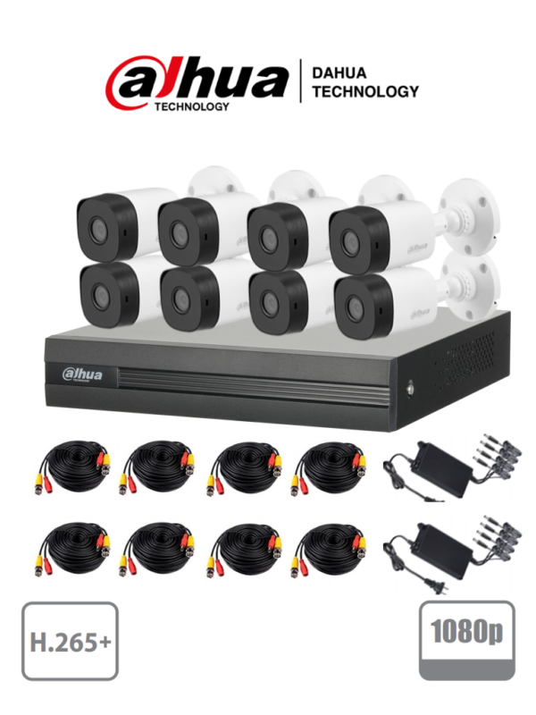 DAHUA COOPER XVR1B08KIT - Kit 8 canales 2 megapixeles/ 2 Ch IP adicionales/ 8 Camaras B1A21 1080p/ DVR De 8 canales H.265+1080p Lite 8+2/ Accesorios