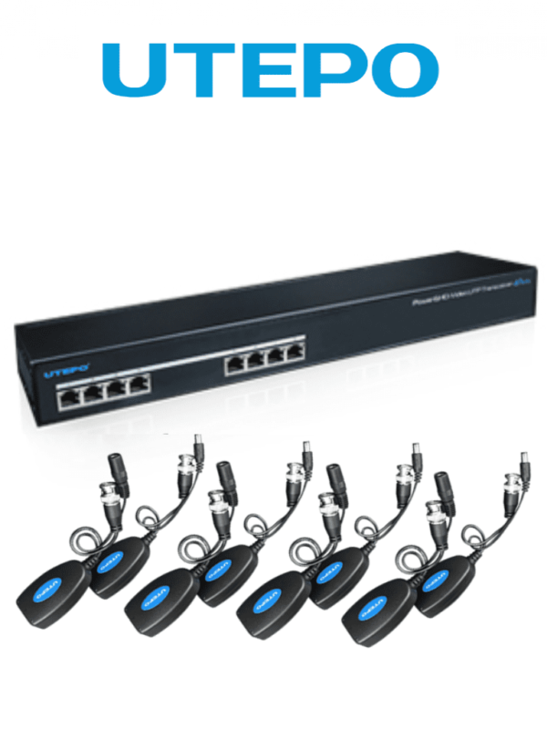 UTEPO UTP108PVHD2 - Kit de Transceptores de Video y Energía para 8 Canales/ Receptor de 8 Canales 1080p Hasta 200 Metros/ Incluye 8 Transceptores para Cámaras de Hasta 1080p/ Envía Video y Energía en un Solo Cable UTP/