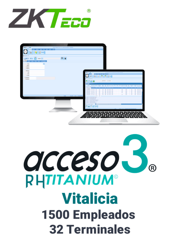ZKACCESO TITANIUM4P - Licencia para control de asistencia / 1500 empleados / 32 terminales (PC o Reloj) / Compatible con NOI y CONTPAQ / Vitalicia