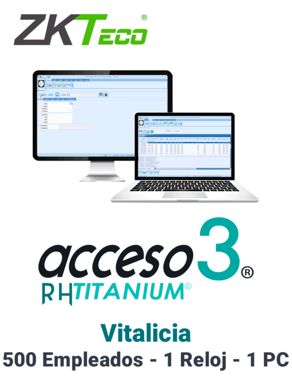 ZKACCESO TITANIUM - Licencia para control de asistencia / 500 empleados / 1 Reloj y 1 PC / Compatible con NOI y CONTPAQ / Vitalicia
