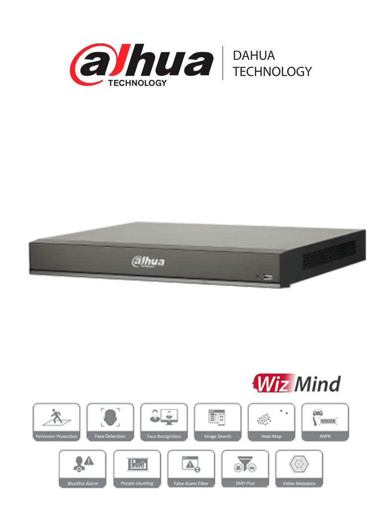 DAHUA DHI-NVR5216-16P-I/L - NVR de 16 Canales 4k/ WizMind/ 16 Puertos PoE/ H.265+/ 4 Canales de Reconocimiento Facial/ 20 Bases de Datos de Rostros/ 2 Bahías de Discos Duros/ Rendimiento de 320 Mbps/ 4&2 E&S de Alarma/#IASMD #ParejaIdeal