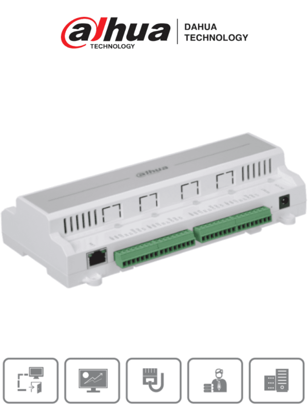 DAHUA ASC1204B - Panel de Control de Acceso para 4 Puertas y 4 Lectoras/ 100,000 Tarjetas/ 150,000 Registros/ TCP/IP/ Comunicación Wiegand o RS-485/ Funciones: Anti-pass back, Multi-Interlock/ 9&5 Entradas y Salidas/