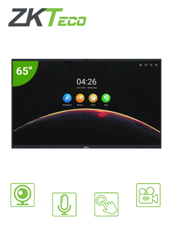 ZKTECO IWB65B - Pantalla Digital Interactiva / 65 pulgadas / 4K UHD / Bisel Delgado / Cámara Integrada 13 megapíxeles / Matriz de 6 Micrófonos/ WiFi Incorporado