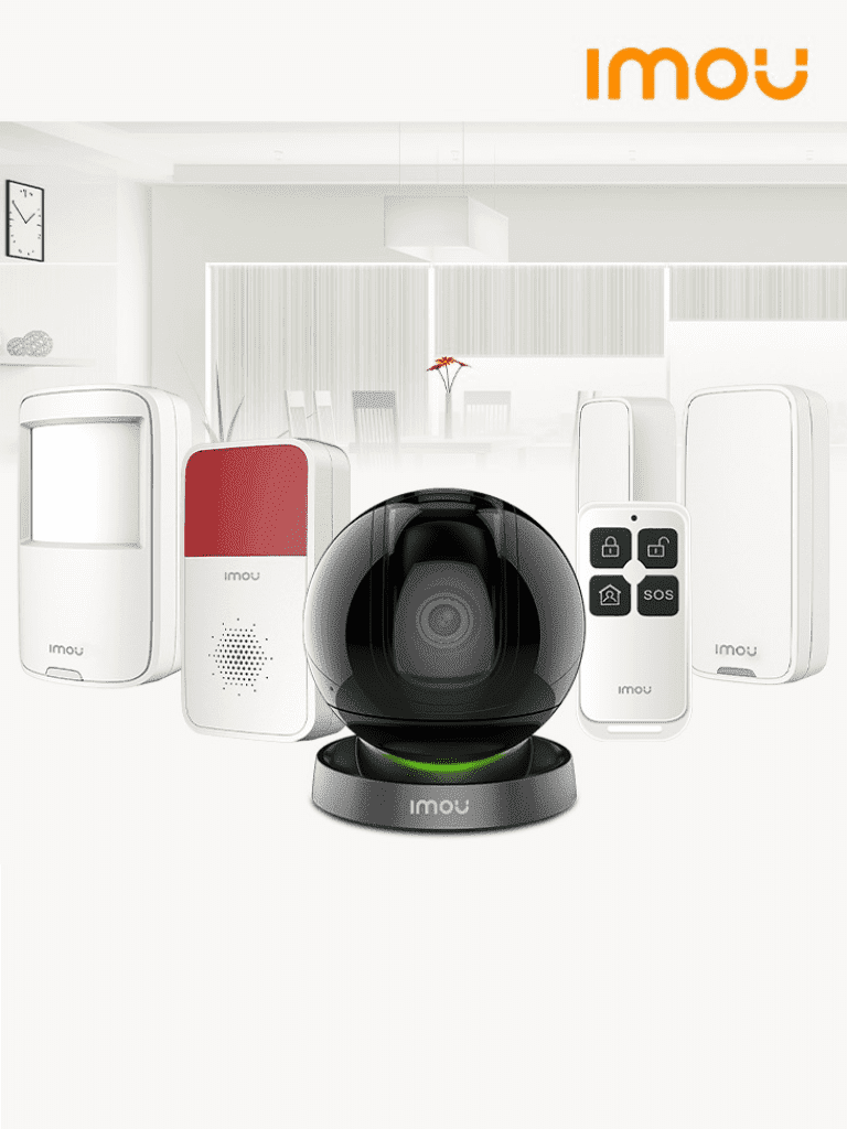 IMOU ALARMKIT1 - Paquete de Alarma con Ranger IQ/ Camara de 2MP con Inteligencia Artificial y Conexión Inteligente de Detectores de Alarma/ Sirena Inalambrica/ PIR Inalambrico/ Contacto Magnetico Inalambrico y Control Remoto Inalambrico
