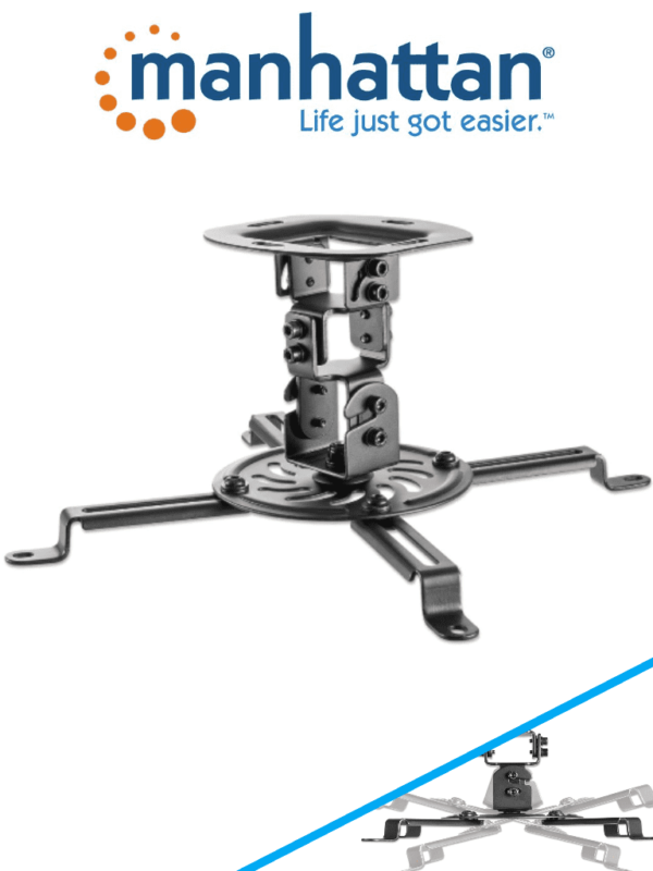 MANHATTAN 461184 - Soporte de Techo para Proyector/ 13.5 Kg de Carga/ Movimiento Articulado/ Brazos Ajustables para Diferentes Tamaños de Proyector/