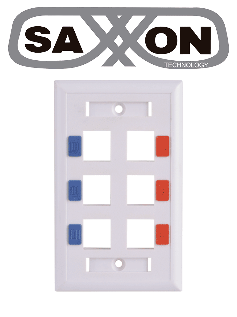 SAXXON A1756E - Placa de pared / Vertical / 6 Puertos tipo keystone / Color blanco / Con etiquetas