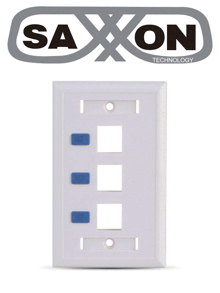SAXXON A1753E - Placa de pared / Vertical / 3 Puertos tipo keystone / Color blanco / Con etiquetas