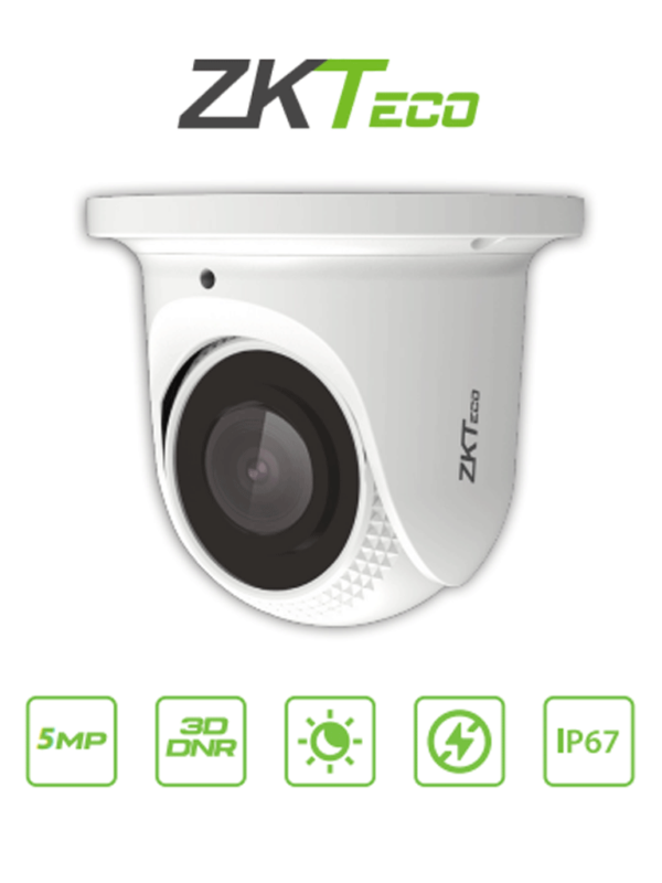 ZKTECO ES855P21CS7MI- Cámara IP Domo 5 Megapíxeles / Lente de 2,8 mm / Compresión H.265/ PoE / Micrófono integrado / IR 30 mts / Carcasa metálica / IP67