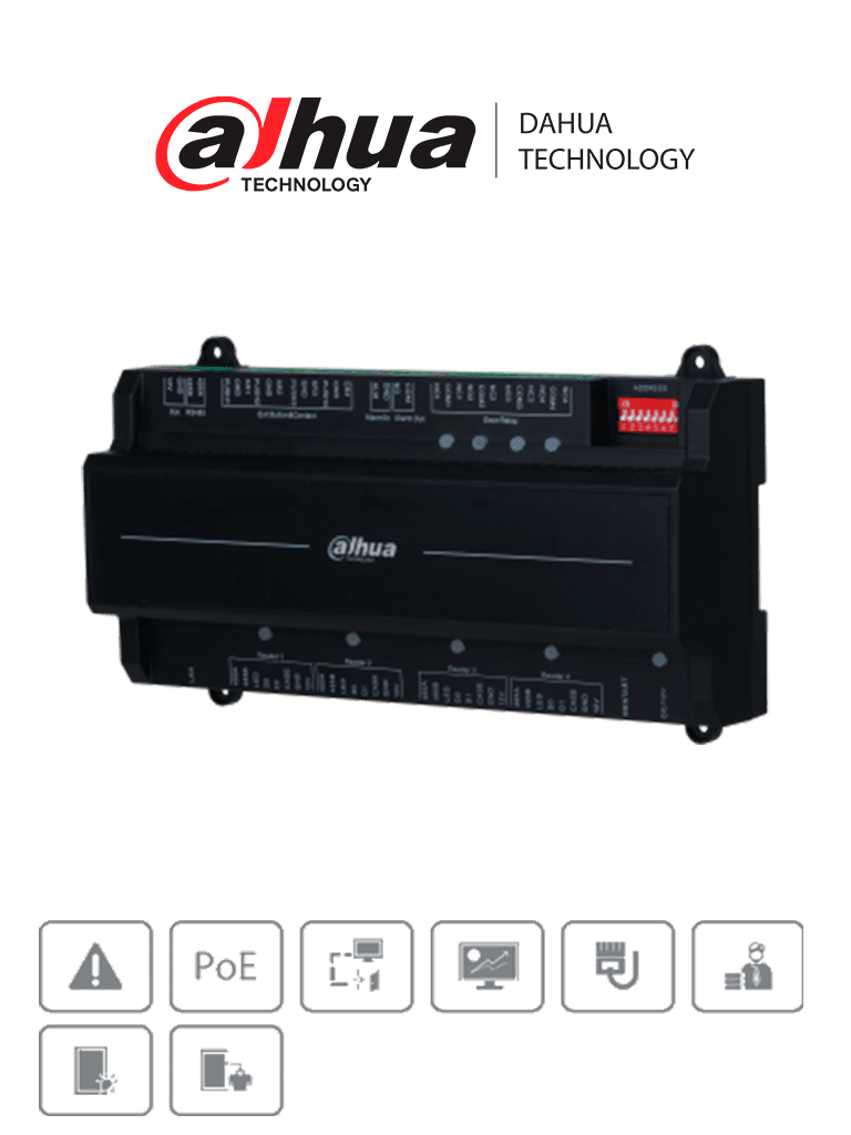 DAHUA DHI-ASC2204B-S - Panel de Control de Acceso para 4 Puertas y 4 Lectoras/ TCP/IP/ Comunicación RS-458 y Wiegand/ 100,000 Usuarios, 3,000 Huellas y 500,000 Registros/ Soporta Interlock, Anti-passback, Desbloqueo Remoto/ Funcion WatchDog/ #LoNuevo