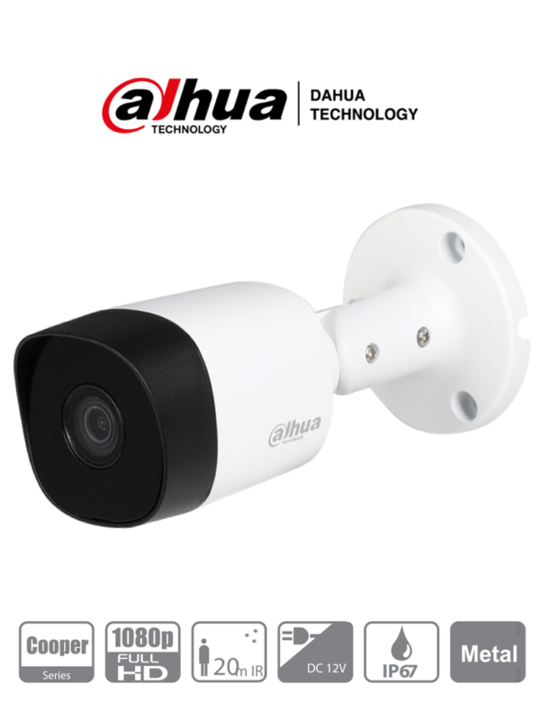 DAHUA COOPER B2A21 - Camara Bullet HDCVI 1080p/ 720p/ 82 Grados de Apertura/ Lente 3.6 mm/ IR de 20 Mts/ IP67/ Metalica/ TVI AHD y CVBS/