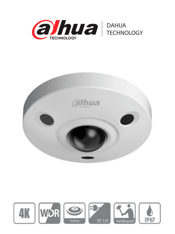 DAHUA HAC-EBW3802N - Cámara FishEye HDCVI 4K/ 8 Megapíxeles/ Vista Panorámica de 180°/ IR de 15 Metros/ Microfono Integrado/ WDR Real de 120 dB/ IP67/ IK10/ Metalica/ #LoNuevo