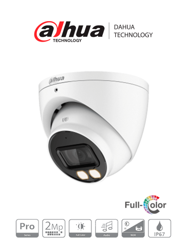 DAHUA HAC-HDW2249T-A-LED - Cámara Domo Full Color 2 Megapixeles/ Serie Pro/ Lente de 3.6 mm/ Microfono Integrado/ FullColor-Starlight/ IR 40 mts/ WDR Real/ IP67/ #FullColor #SeriePro