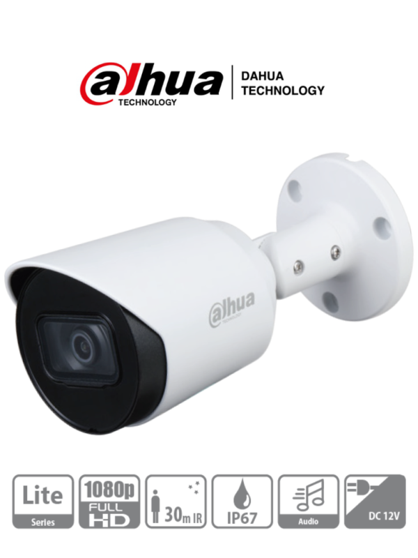 DAHUA HFW1200T-A - Camara Bullet HDCVI 1080p/ Microfono Integrado/ 103 Grados de Apertura/ Lente 2.8 mm/ IR 30 Mts/ IP67/ Metalica/ DWDR/ BLC /HLC/