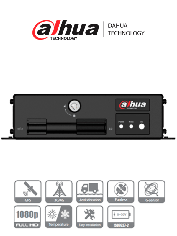 DAHUA DHI-MXVR1004-GCI - DVR Movil de 4 Canales con Inteligencia Artificial 1080p/ H.265/ Soporta 2 Tarjetas SD/ Soporta DSM/ADAS/BSD/ 1 Salida de Video/ Audio 2 Vias/ 6 Entradas de Alarma/ 1 Salida/ #LoNuevo