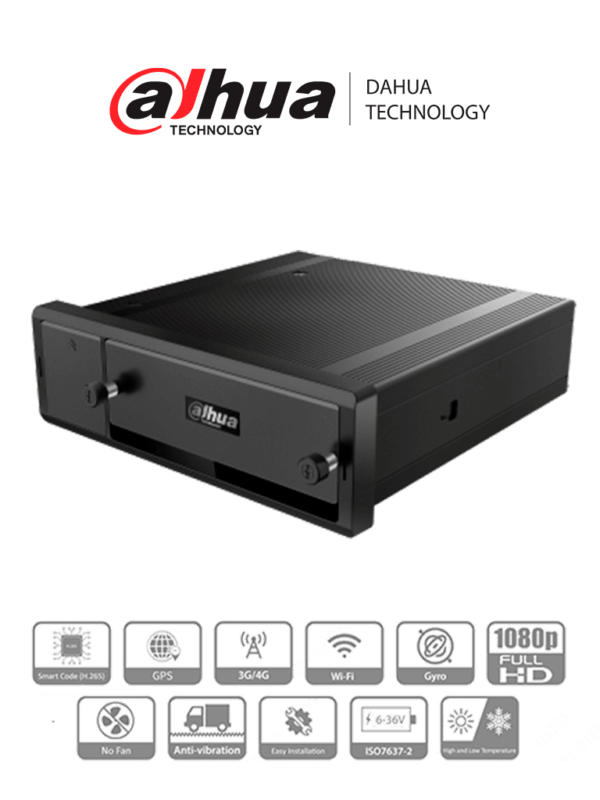 DAHUA MNVR4104-GFWI - NVR Movil de 4 Canales con Inteligencia Artificial/ 4 Puertos PoE/ Incluye GPS/ Wifi/ 4G/ Soporta Reconocimiento Facial/ DSM (Monitoreo de Conductor)/ Reconocimiento de Placas (ANPR)/ #LoNuevo