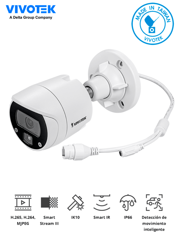 VIVOTEK IB9369 - Cámara IP bullet exterior 2 Megapixeles/ Lente 2.8mm/ Smart IR 30 Mts/ WDR digital/ Smart Stream III/Smart motion/3DNR/ Ranura para MicroSD,SDHC,SDXC/ Protección IP66, IK10/ NDAA/ ONVIF #ARMATUKIT